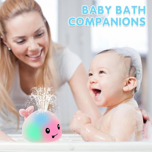 2024 Upgraded Whale Bath Toys for Babies, Light Up Bath Toys for Toddlers, Sprinkler Bathtub Toys Spray Fountain Water Pool Toys, Baby Infant Kids Birthday Shower Gifts in Saudi Arabia