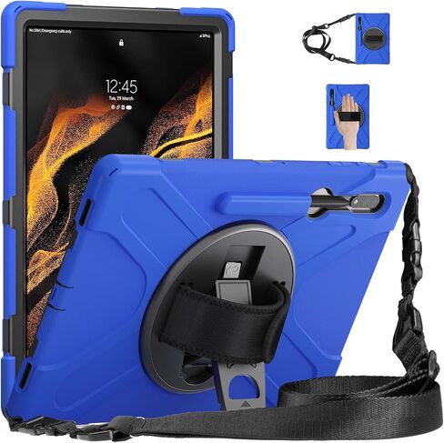 Shockproof Case for Galaxy Tab S8 Ultra 14.6 Inch 2022, Heavy Duty Rugged Cover with 360 Rotating Hand Belt Shoulder Strap S Pen Holder for Samsung Tab Ultra 14.6'' Tablet, Blue in Saudi Arabia