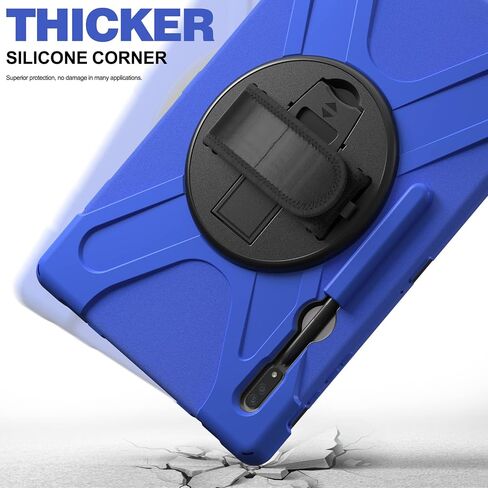 Shockproof Case for Galaxy Tab S8 Ultra 14.6 Inch 2022, Heavy Duty Rugged Cover with 360 Rotating Hand Belt Shoulder Strap S Pen Holder for Samsung Tab Ultra 14.6'' Tablet, Blue in Saudi Arabia
