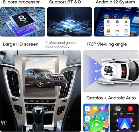 راديو السيارة ستيريو GPS للملاحة لكاديلاك CTS 2007-2012 راديو Android Auto Car Play شاشة عمودية طراز Tesla مع DSP في وحدة التحكم الرئيسية ومشغل الوسائط المتعددة وراديو السيارة والتحكم الصوتي (أسود) in Kuwait
