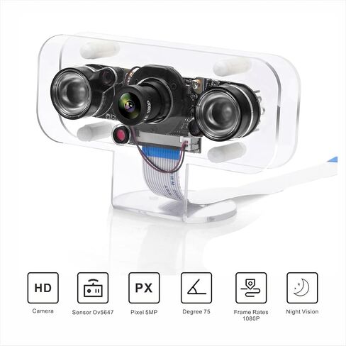 كاميرا OSOYOO IR-Cut لـ Raspberry Pi: وضع تلقائي ليلاً ونهارًا مع رؤية بالأشعة تحت الحمراء وحافظة أكريليك، متوافقة مع سلسلة Raspberry Pi 3B/2B & A/B in Kuwait