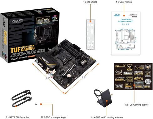 ASUS TUF Gaming A620M-PLUS(WiFi) AMD AM5 (Ryzen 7000) اللوحة الأم للألعاب microATX (DDR5، PCIe 4.0،2xM.2 Slots، 2.5Gb LAN، Wi-Fi6، 2xDisplayPort، HDMI، Front USB 3.2 Gen 1 Type-C، BIOS Flashback، M.2 Q-Latch) in Kuwait