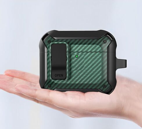SKPY Lock Case Compatible with AirPods 4 / with ANC (2024), Carbon Fiber Pattern Military Armor Shockproof Protective Case Cover with Cleaning Kit and Lanyard for Men Women in Saudi Arabia