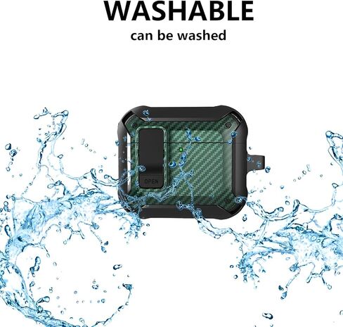 SKPY Lock Case Compatible with AirPods 4 / with ANC (2024), Carbon Fiber Pattern Military Armor Shockproof Protective Case Cover with Cleaning Kit and Lanyard for Men Women in Saudi Arabia