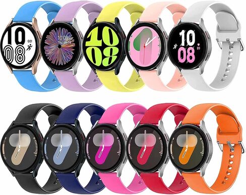 10 Pack Bands Compatible with Samsung Galaxy Watch 7/6/5/4 40mm 44mm/ Watch 6 Classic/Watch 5 Pro/Watch 4 Classic/Active 2 Band, 20mm Soft Silicone Sport Strap Wristbands for Women Men in Kuwait