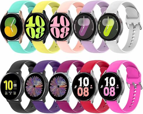10 Pack Bands Compatible with Samsung Galaxy Watch 7/6/5/4 40mm 44mm/ Watch 6 Classic/Watch 5 Pro/Watch 4 Classic/Active 2 Band, 20mm Soft Silicone Sport Strap Wristbands for Women Men in Kuwait