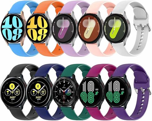 10 Pack Bands Compatible with Samsung Galaxy Watch 7/6/5/4 40mm 44mm/ Watch 6 Classic/Watch 5 Pro/Watch 4 Classic/Active 2 Band, 20mm Soft Silicone Sport Strap Wristbands for Women Men in Kuwait