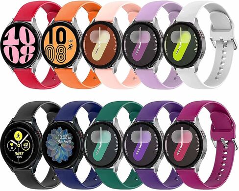 10 Pack Bands Compatible with Samsung Galaxy Watch 7/6/5/4 40mm 44mm/ Watch 6 Classic/Watch 5 Pro/Watch 4 Classic/Active 2 Band, 20mm Soft Silicone Sport Strap Wristbands for Women Men in Kuwait