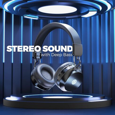 سماعات رأس MuveAcoustics CORE فوق الأذن، لاسلكية بتقنية البلوتوث فوق الأذن، أغطية أذن ناعمة على الأذن قابلة للطي، وقت تشغيل 20 ساعة، صوت جهير عميق عالي الدقة للسفر بالطائرة، المكتب المنزلي، جهاز الكمبيوتر الشخصي Chromebook، أسود in Saudi Arabia