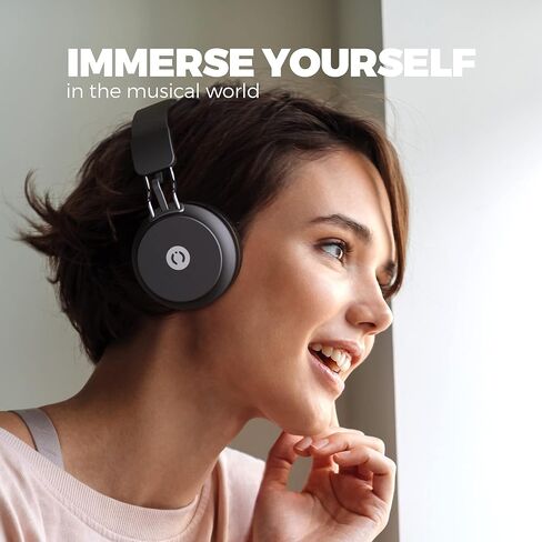 سماعات رأس MuveAcoustics CORE فوق الأذن، لاسلكية بتقنية البلوتوث فوق الأذن، أغطية أذن ناعمة على الأذن قابلة للطي، وقت تشغيل 20 ساعة، صوت جهير عميق عالي الدقة للسفر بالطائرة، المكتب المنزلي، جهاز الكمبيوتر الشخصي Chromebook، أسود in Saudi Arabia