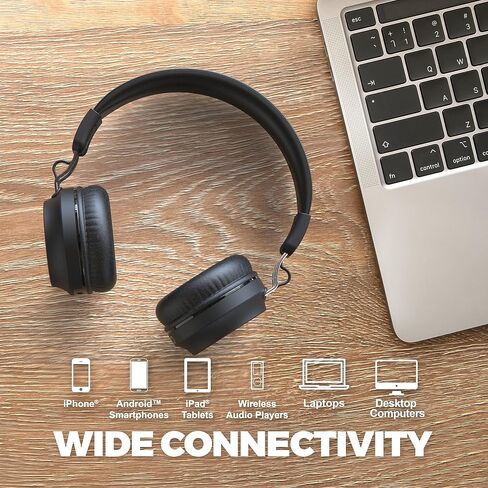 سماعات رأس MuveAcoustics CORE فوق الأذن، لاسلكية بتقنية البلوتوث فوق الأذن، أغطية أذن ناعمة على الأذن قابلة للطي، وقت تشغيل 20 ساعة، صوت جهير عميق عالي الدقة للسفر بالطائرة، المكتب المنزلي، جهاز الكمبيوتر الشخصي Chromebook، أسود in Saudi Arabia