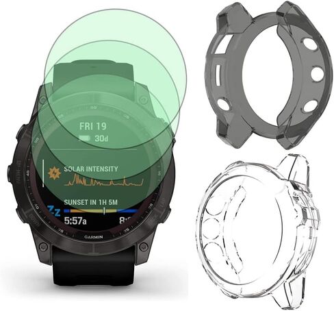 واقي شاشة للساعة (3+1 حزمة) متوافق مع Garmin Fenix ​​7X 51mm / 7X Solar / 7X Sapphire Solar، طبقة من الزجاج المقسى مضادة للخدش، تغطية كاملة عالية الوضوح وحافظة واقية ناعمة من مادة TPU in Saudi Arabia