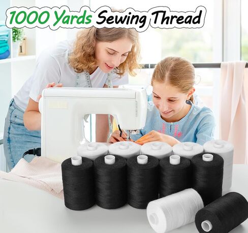 Thread for Sewing, Black Sewing Thread 1000 Yard Per Spool Polyester Black Thread, All Purpose Thread, Sewing Machine Thread Assortment for Hand Sewing with Needle Threaders and Thimbles in Saudi Arabia