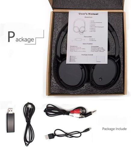 Comfortable Portable Multifunction TV Headphones,Hi-fi Stereo Over Ear Wireless Headset with FM 3.5mm Audio,2.4GHz Transmitter,RCA and 3.5mm Stereo Adapter in Saudi Arabia