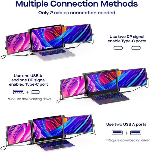 شاشات كمبيوتر محمول ثلاثية الشاشات مطورة جديدة من Mobile Pixels، شاشة محمولة، شاشة ثلاثية 13.3 بوصة لأجهزة الكمبيوتر المحمولة مقاس 13 بوصة - 14 بوصة، حامل مدمج (13.3 بوصة، شاشتان منزلقتان مدمجتان، TRO جديد) in Kuwait