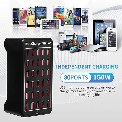 USB Charger Station, 20-Ports 100W/20A Desktop USB Charging Station, Multi-Function USB Smart Charger, USB Wall Charger for Samsung/iPhone/iPad/Google Pixel/Android and More USB Devices in Kuwait