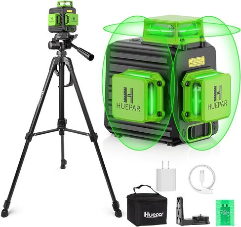 150Ft Laser Level with Tripod, Huepar Lazer Level Self Leveling, 150° Vertical Green Cross Laser Leveler for Picture Hanging, Tile, Indoor and Outdoor Construction, 4 AA Batteries (25.6 in Tripod) in Kuwait