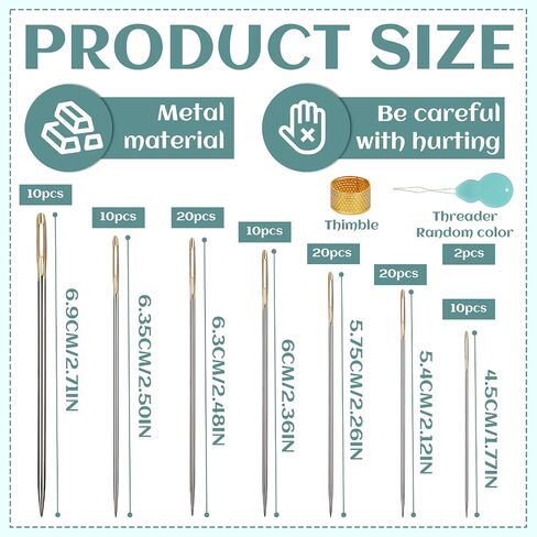 GarfxG 75 PCS Large Eye Sewing Needles, 5 Sizes Sewing Sharp Needles, Leather Needle Embroidery Thread Needle, Stainless Steel Yarn Knitting Needles with Threaders for Hand Sewing Art Crafts in Saudi Arabia