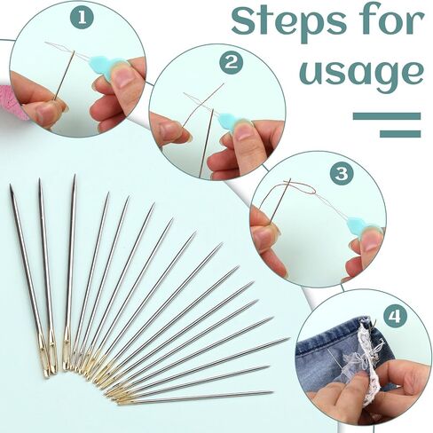 GarfxG 75 PCS Large Eye Sewing Needles, 5 Sizes Sewing Sharp Needles, Leather Needle Embroidery Thread Needle, Stainless Steel Yarn Knitting Needles with Threaders for Hand Sewing Art Crafts in Saudi Arabia