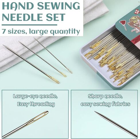 GarfxG 75 PCS Large Eye Sewing Needles, 5 Sizes Sewing Sharp Needles, Leather Needle Embroidery Thread Needle, Stainless Steel Yarn Knitting Needles with Threaders for Hand Sewing Art Crafts in Saudi Arabia