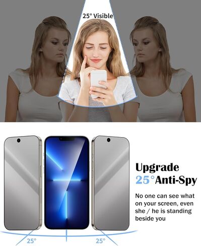 واقي شاشة مرآة لهاتف iPhone 14 Pro Max لهاتف iPhone 15 Plus من الزجاج المقسى ذو تأثير عاكس مضاد للتجسس، إطار سهل التركيب، تغطية كاملة 9H مضادة للخدش 6.7 بوصة (فضي) in Saudi Arabia
