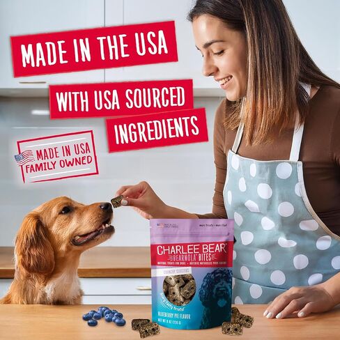Charlee Bear Crunchy Dog Treats, Bearnola Bites Blueberry Pie, Puppy Training Treats, Vegan Dog Treats, 8 oz Bags (2), Made USA in Kuwait