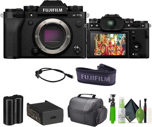 هيكل الكاميرا الرقمية بدون مرآة Fujifilm X-T5 - حزمة سوداء مع مجموعة تنظيف + حامل ثلاثي مرن لمدونات الفيديو مقاس 12 بوصة + حقيبة كامارا للسفر in Saudi Arabia