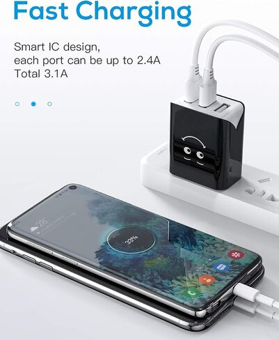 Upgraded USB Wall Charger, Charging Block 3.1A 3-Port 2-Pack UL Certified USB Plug Cube Compatible for iPhone 11/Xs/XS Max/XR/X/8/7/6/Plus,iPad Air/Mini,Galaxy10/9/8/7,Note9/8,Nexus in Saudi Arabia