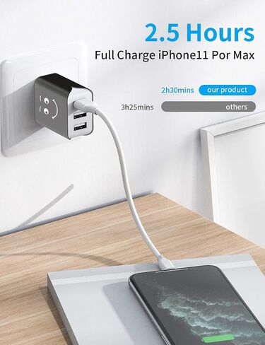 Upgraded USB Wall Charger, Charging Block 3.1A 3-Port 2-Pack UL Certified USB Plug Cube Compatible for iPhone 11/Xs/XS Max/XR/X/8/7/6/Plus,iPad Air/Mini,Galaxy10/9/8/7,Note9/8,Nexus in Saudi Arabia