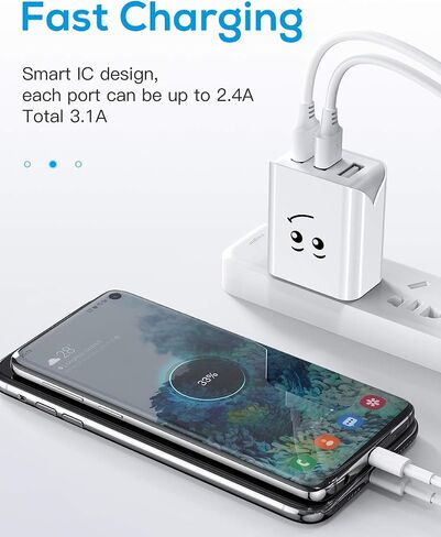 Upgraded USB Wall Charger, Charging Block 3.1A 3-Port 2-Pack UL Certified USB Plug Cube Compatible for iPhone 11/Xs/XS Max/XR/X/8/7/6/Plus,iPad Air/Mini,Galaxy10/9/8/7,Note9/8,Nexus in Saudi Arabia