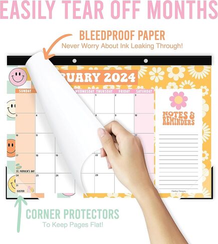 Hadley Designs Retro Large Desk Calendar 2025-2026 - 2025 Desk Calendar Large, Desk Calander, Small Desk Calendar 2025-2026, Large Calendar 2025-2026, Desktop Calendar, 2025 Desk Calender, Calendars in Saudi Arabia