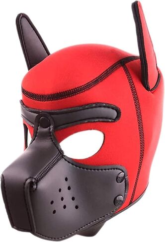 Puppy Hood Full Face Mask Cosplay Animal Head Mask Costume Dog Head Masks for Halloween Party (Color : Red) in Saudi Arabia