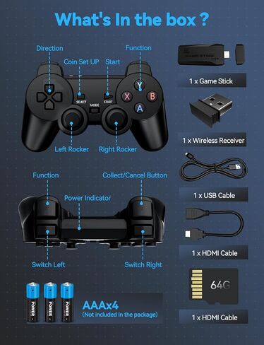 Newest 20000+ Games Retro Game Console Video Gaming: HDMI 4K Mini NES Classic Edition Game Stick Emulator with 2.4G Wireless Controllers, Plug and Play Video Games for TV in Saudi Arabia