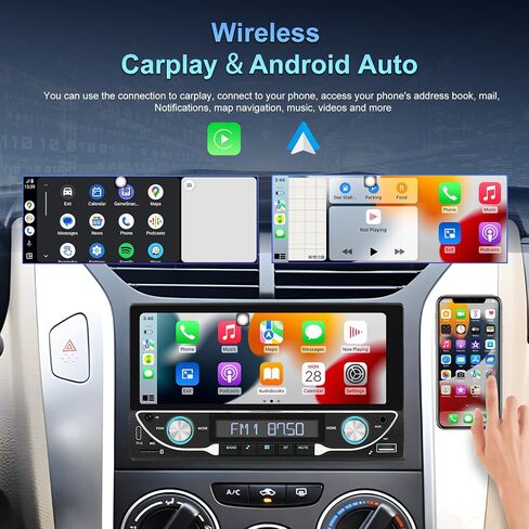 UNITOPSCI Double Din Wireless Apple CarPlay Android Auto Car Stereo Bluetooth Car Radio 6.86 بوصة شاشة لمس رقمية مرآة وصلة FM USB/AUX/TF مدخل، نوع C + كاميرا احتياطية وميكروفون للتحكم عن بعد in Saudi Arabia