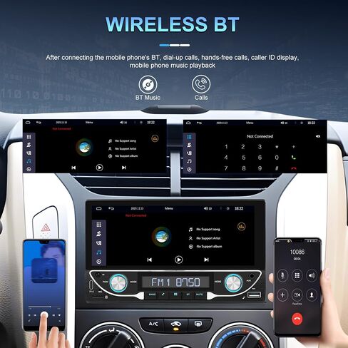 UNITOPSCI Double Din Wireless Apple CarPlay Android Auto Car Stereo Bluetooth Car Radio 6.86 بوصة شاشة لمس رقمية مرآة وصلة FM USB/AUX/TF مدخل، نوع C + كاميرا احتياطية وميكروفون للتحكم عن بعد in Saudi Arabia