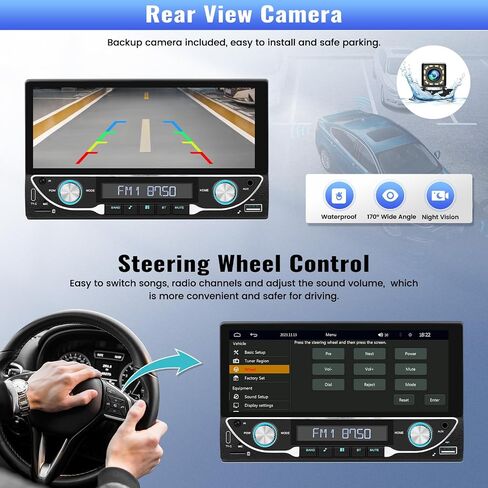UNITOPSCI Double Din Wireless Apple CarPlay Android Auto Car Stereo Bluetooth Car Radio 6.86 بوصة شاشة لمس رقمية مرآة وصلة FM USB/AUX/TF مدخل، نوع C + كاميرا احتياطية وميكروفون للتحكم عن بعد in Saudi Arabia