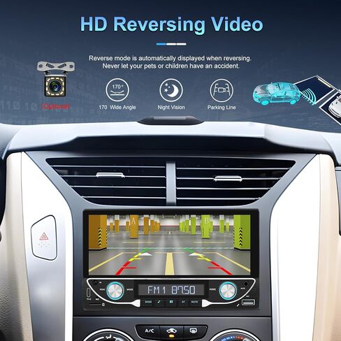 UNITOPSCI Double Din Wireless Apple CarPlay Android Auto Car Stereo Bluetooth Car Radio 6.86 بوصة شاشة لمس رقمية مرآة وصلة FM USB/AUX/TF مدخل، نوع C + كاميرا احتياطية وميكروفون للتحكم عن بعد in Saudi Arabia