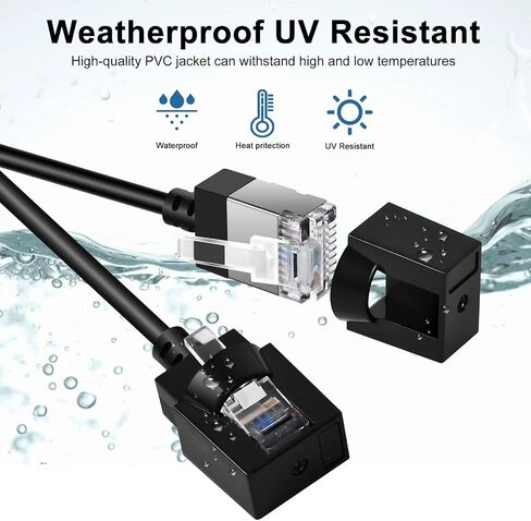 كابل إيثرنت مرن بزاوية 270 درجة لأعلى 30 قدم - 2 حزمة رفيع للغاية ونحيف Rj45 Cat 6 LAN سلك Gigabit rj45 للكمبيوتر الشخصي. طابعة. (أسود) in Saudi Arabia