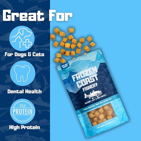 Frozen Coast Freeze-Dried Wild-Caught Salmon Cat & Dog Treats-High-Protein, Omega-3, Grain-Free, Supports Healthy Skin & Coat (2.5 oz-Bag) in Saudi Arabia