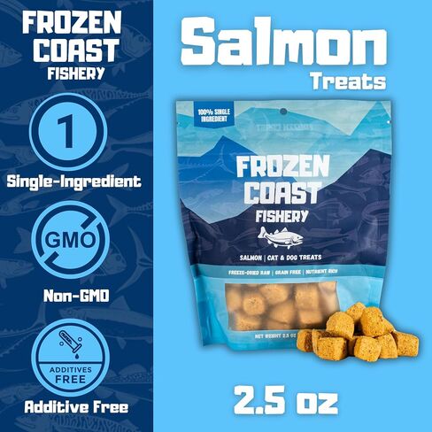 Frozen Coast Freeze-Dried Wild-Caught Salmon Cat & Dog Treats-High-Protein, Omega-3, Grain-Free, Supports Healthy Skin & Coat (2.5 oz-Bag) in Saudi Arabia