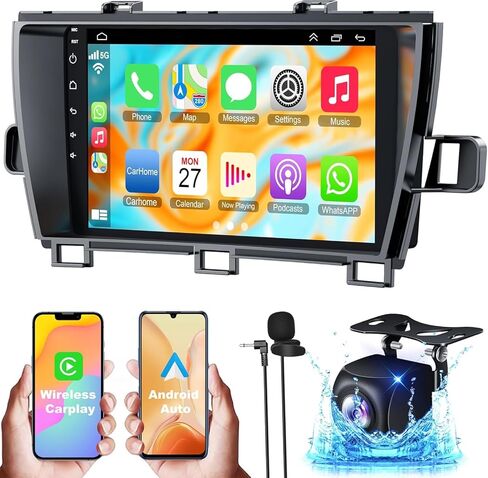 [4+64G] ستيريو سيارة Android 12 لسيارة Toyota Prius 2010-2015 يدعم Carplay اللاسلكي وAndroid Auto، شاشة لمس IPS مقاس 9 بوصات وراديو Prius مع نظام تحديد المواقع العالمي (GPS) وواي فاي وراديو FM + كاميرا احتياطية عالية الدقة + ميكروفون in Kuwait