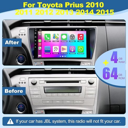 [4+64G] ستيريو سيارة Android 12 لسيارة Toyota Prius 2010-2015 يدعم Carplay اللاسلكي وAndroid Auto، شاشة لمس IPS مقاس 9 بوصات وراديو Prius مع نظام تحديد المواقع العالمي (GPS) وواي فاي وراديو FM + كاميرا احتياطية عالية الدقة + ميكروفون in Kuwait