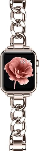 Stainless Steel Bands Compatible for Apple Watch Band iWatch SE SE2 Series 8/7/6/5/4/3/2/1, Dressy Fancy Cowboy Chain Metal Bracelet for Women Man in Kuwait