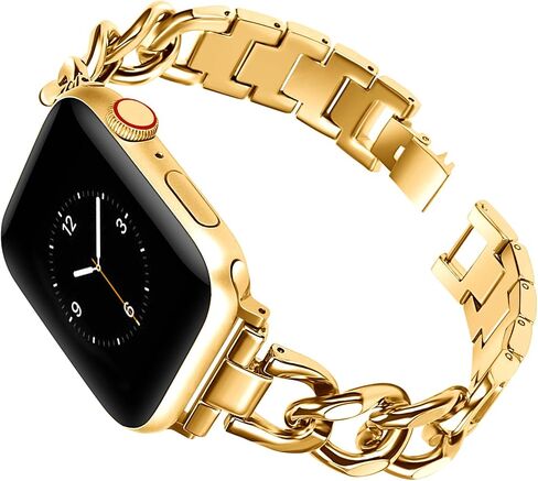 Stainless Steel Bands Compatible for Apple Watch Band iWatch SE SE2 Series 8/7/6/5/4/3/2/1, Dressy Fancy Cowboy Chain Metal Bracelet for Women Man in Kuwait