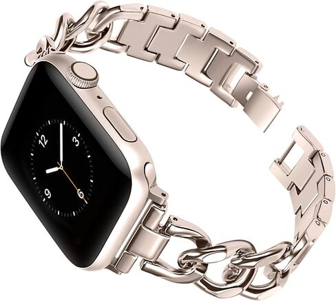 Stainless Steel Bands Compatible for Apple Watch Band iWatch SE SE2 Series 8/7/6/5/4/3/2/1, Dressy Fancy Cowboy Chain Metal Bracelet for Women Man in Kuwait
