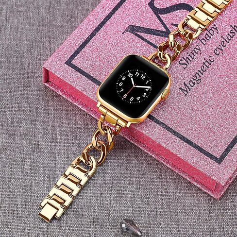 Stainless Steel Bands Compatible for Apple Watch Band iWatch SE SE2 Series 8/7/6/5/4/3/2/1, Dressy Fancy Cowboy Chain Metal Bracelet for Women Man in Kuwait