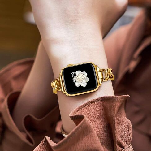 Stainless Steel Bands Compatible for Apple Watch Band iWatch SE SE2 Series 8/7/6/5/4/3/2/1, Dressy Fancy Cowboy Chain Metal Bracelet for Women Man in Kuwait