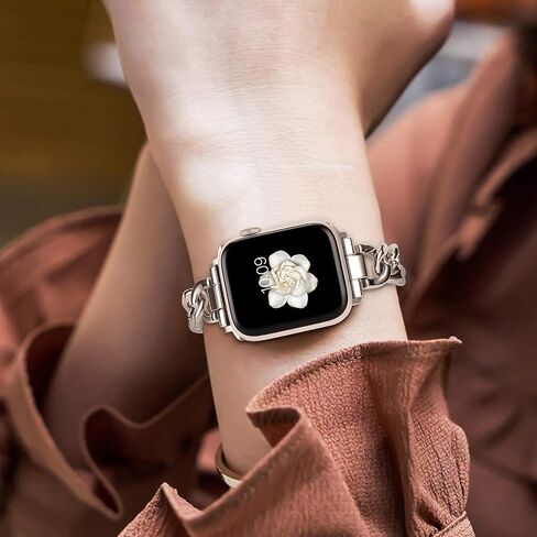 Stainless Steel Bands Compatible for Apple Watch Band iWatch SE SE2 Series 8/7/6/5/4/3/2/1, Dressy Fancy Cowboy Chain Metal Bracelet for Women Man in Kuwait