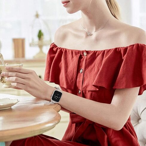 Stainless Steel Bands Compatible for Apple Watch Band iWatch SE SE2 Series 8/7/6/5/4/3/2/1, Dressy Fancy Cowboy Chain Metal Bracelet for Women Man in Kuwait