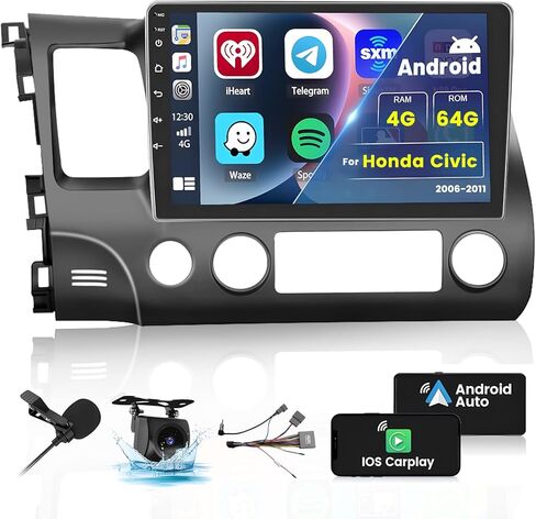 Hikity 4+64G لسيارة Honda Civic 2006-2011 Android Car Stereo Wireless Apple Carplay Android Auto، 8 Core 10.1 بوصة IPS شاشة لمس راديو السيارة يدعم GPS Navigation WiFi Bluetooth5.0 FM DSP EQ in Saudi Arabia
